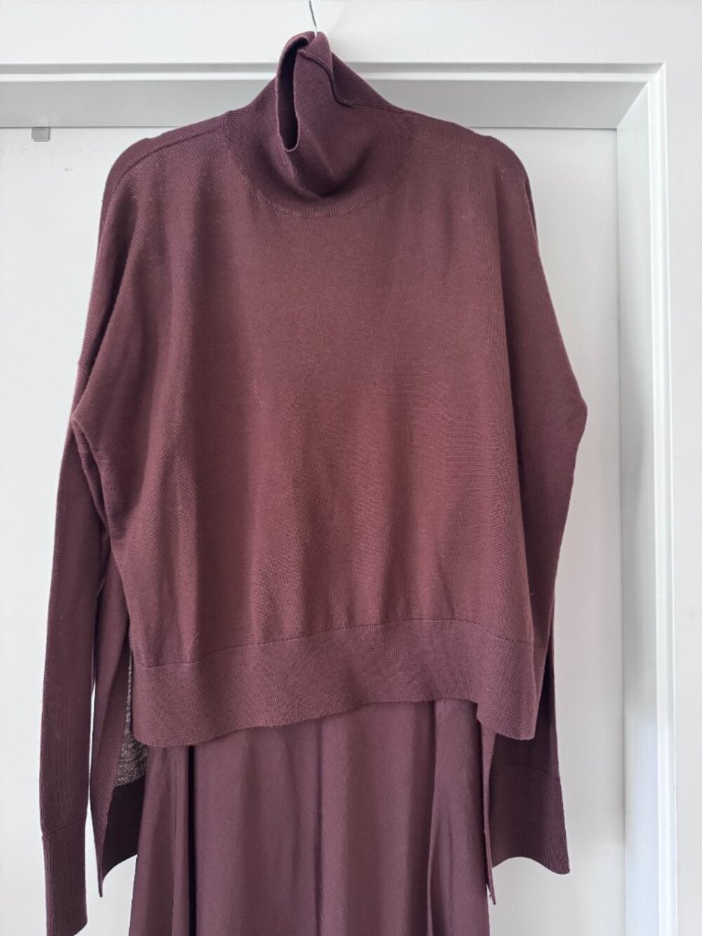 Burgundy All Saints Sweater and handkerchief hem Slip Dress and Sweater - Picture 4 of 4